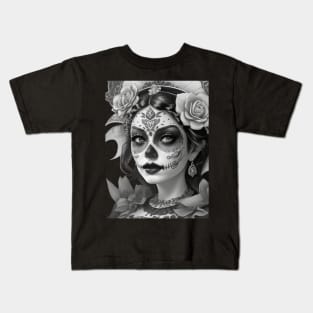 mexican catrina with flowers Kids T-Shirt